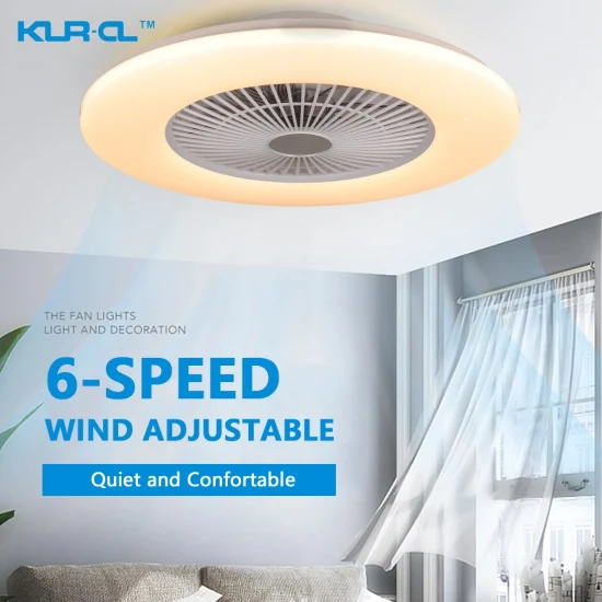 Ventilador de teto moderno com controle de 6 velocidades por aplicativo Bluetooth com luz regulável